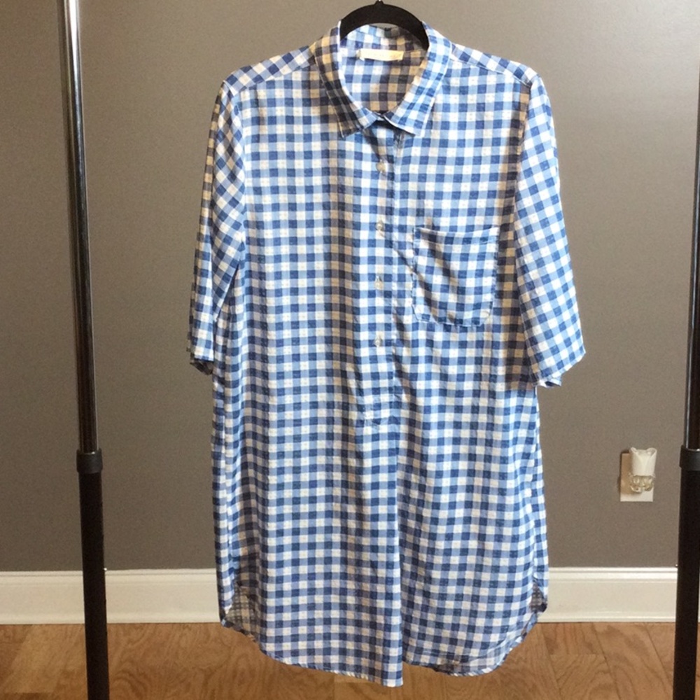XL Color Lounge Blue and White Checkered Shirt Dress